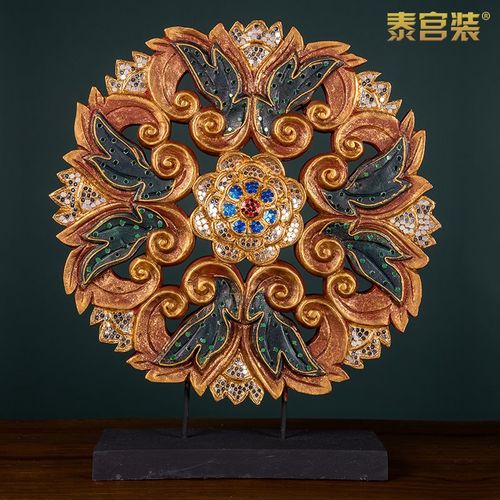 东南亚风格门厅玄关案台摆件泰式图案木雕装饰品样板间摆设c工艺
