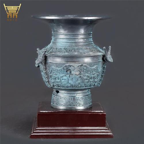 周鼎仿古青铜器摆件商龙虎纹青铜尊仿制做旧古董龙虎尊盛酒器定制