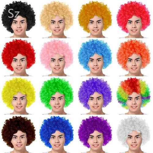 w彩色假发爆炸头男万用小丑搞笑粉红橙色模特舞台演表