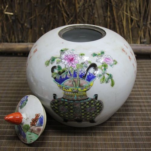 【台湾回流】瓷器景德镇陶瓷青花民国粉彩釉下彩手工画将军罐四季