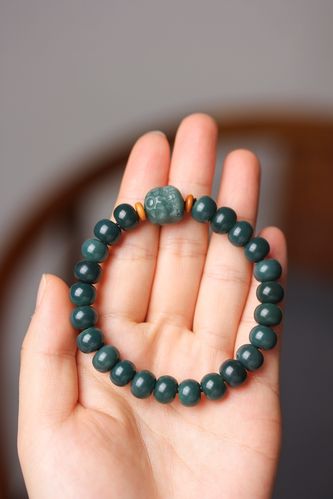 自然风化陈籽渐变白玉菩提子根佛珠手串如意老型桶珠绿皮手链男女