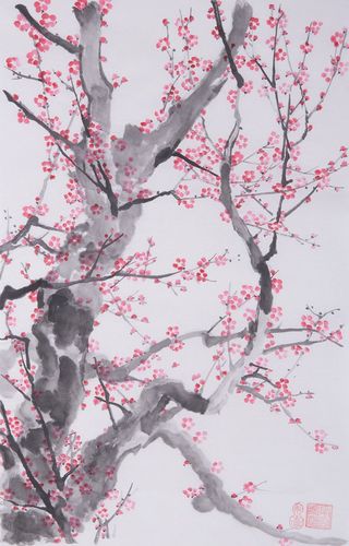 纯手绘国画写意画花鸟水墨画梅花图字画原稿条幅卧室