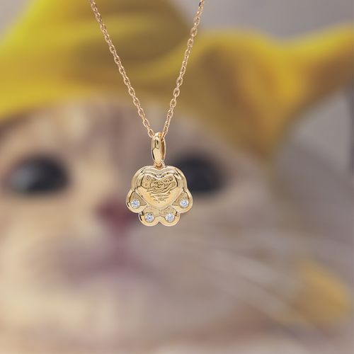 story mark故事印记 猫爪项链日韩套链18k玫瑰金可刻宠物头像刻字