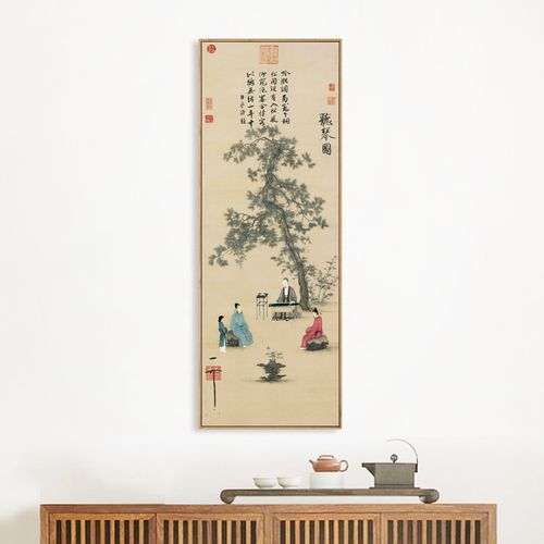 水墨宣言 宋徽宗赵佶听琴图国画挂画中式古代名家装饰画茶室墙画