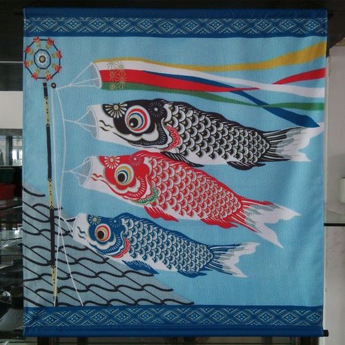鲤鱼旗带棍日式料理餐厅门帘韩式装饰布帘挂帘半帘a挂画