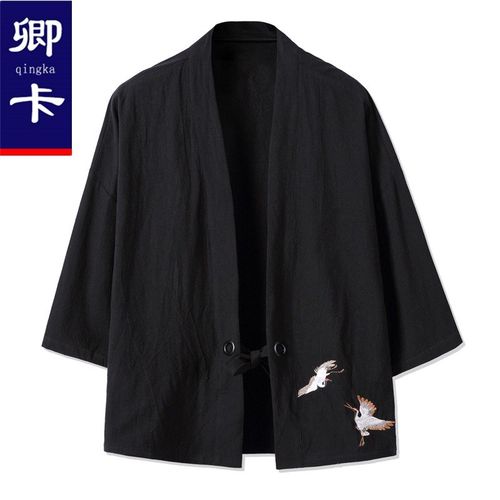 秋季薄款上衣男和服大码男装中国风宽松风衣开衫道袍