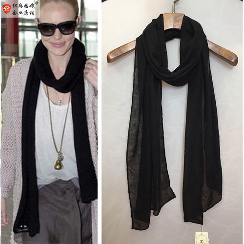 长条细窄小围巾女春秋夏新款薄款丝巾棉麻韩版百搭护颈椎围脖黑色