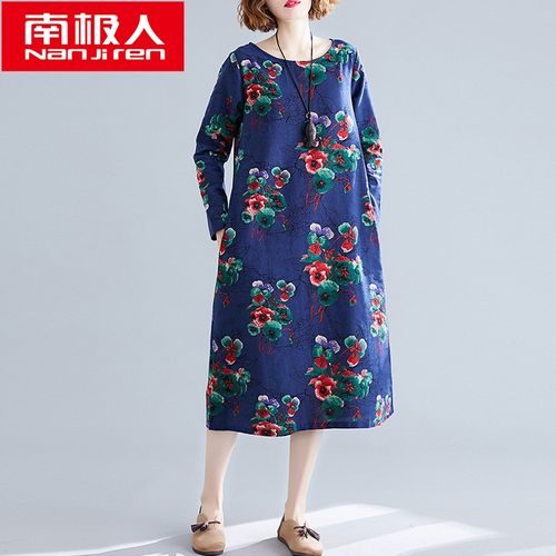 秋装新款文艺民族风大码女装修身中长款舒适亚麻棉麻连衣裙子品牌女装