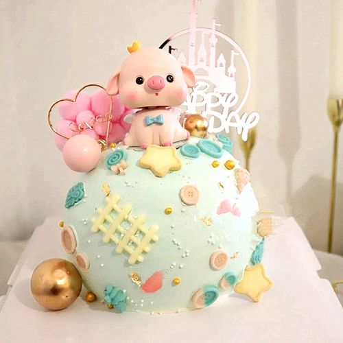 新品粉红皇冠小猪蛋糕装饰摆件生肖猪宝宝周岁生日