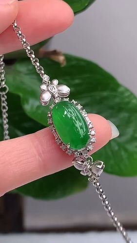 天然a货翡翠18k金伴钻镶嵌满绿蛋面手链缅甸老坑冰种玉石珠宝