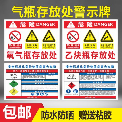 乙炔氧气安全存放标识牌安全生产标志牌乙炔瓶氧气瓶运输储存使用管理