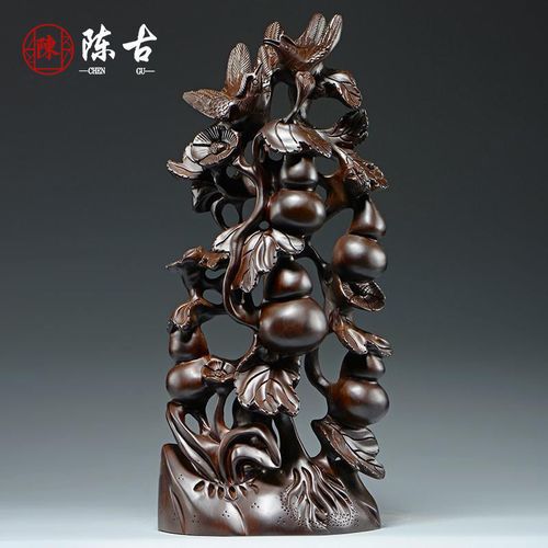 黑檀木雕五福临门根雕摆件雕刻工艺品家居客厅装饰品开业乔迁送礼