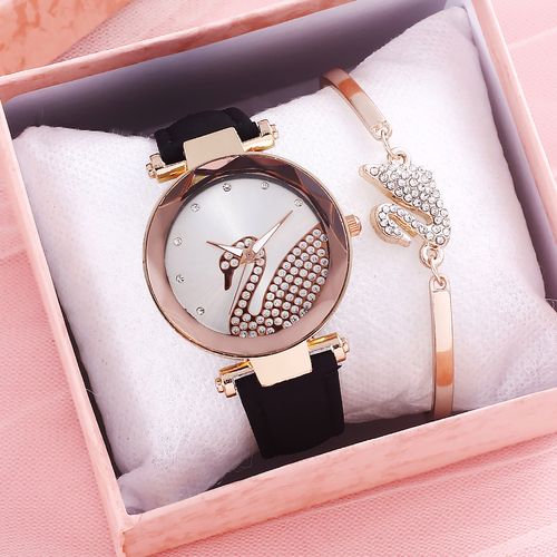 watch set 3pcs bracelet 天鹅手表女士套装韩版时尚水钻学生表