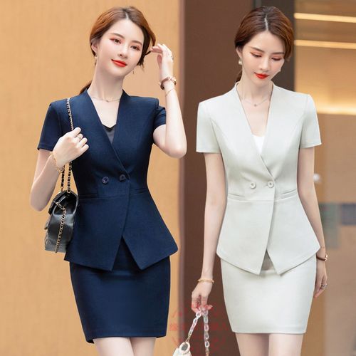 酒店前台接待礼仪服职业装春夏新款短袖两件套珠宝店