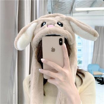 兔子帽子会动 毛线抖音同款兔子耳朵帽子女秋冬网红可爱一捏长耳朵会