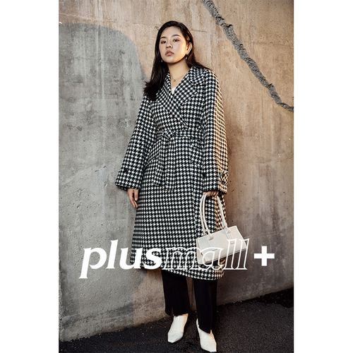 plusmall杨天真大码女装轻奢羊毛双面呢千鸟格西装半身裙大衣外套