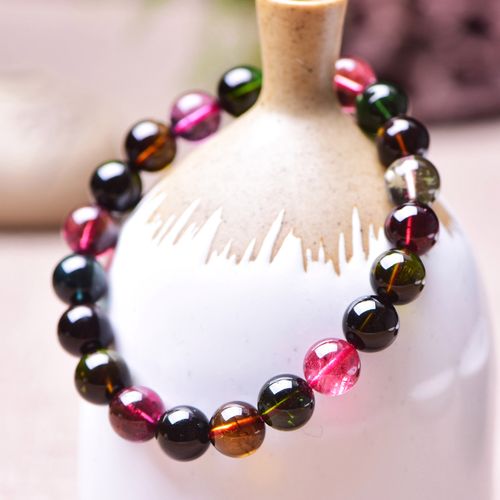 天然碧玺手链糖果彩虹碧玺手链女碧玺手串单圈水晶手链女饰品礼物