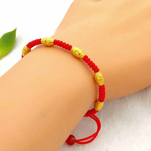 本命年红绳编织手链小金珠转运珠手链女镀金首饰 气质黑绳6珠路路通