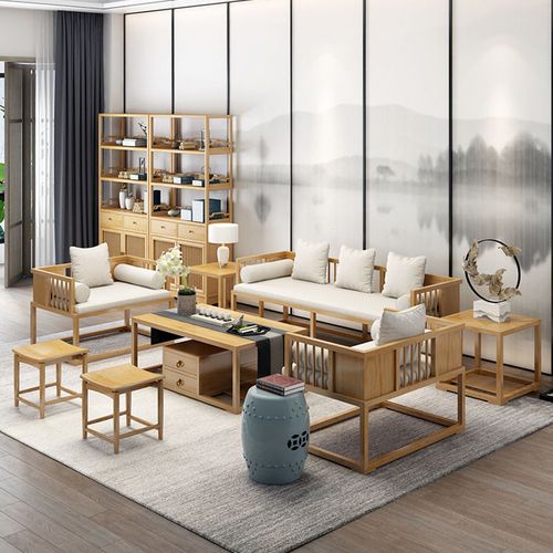 新中式禅意实木沙发组合家用接待洽谈客厅卡座办公室泡茶桌椅组合