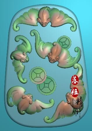 新款蝙蝠精雕图jdp五福在眼前花件鸟兽玉雕五福送钱7279玉器雕图