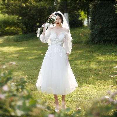 【白小仙】旅拍轻婚纱森系超仙吊带小个子新娘结婚出门纱小礼服秋