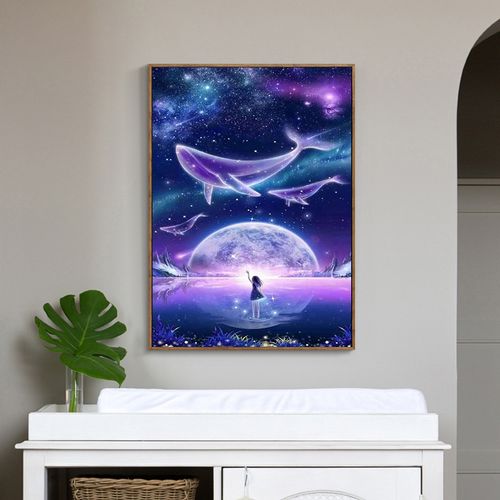 梦幻星空海豚女孩钻石画新款满钻十字绣手工点贴砖石