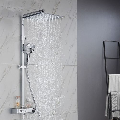 汉斯格雅智能恒温淋浴明装花洒浴室全铜家用白色极简沐浴套装高雅