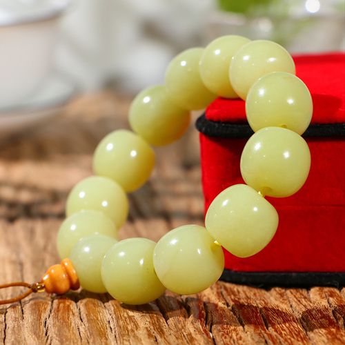 单圈玉石手串男士款手链黄口料老型珠手饰天然新疆和田玉念珠16mm