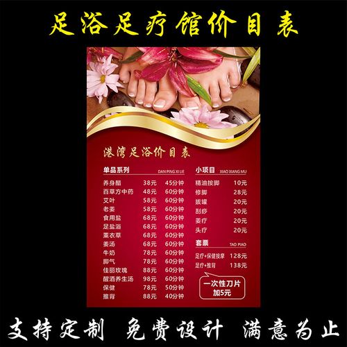 足疗店价目表定制足浴按摩价格表中医养生馆项目推背足浴理疗海报