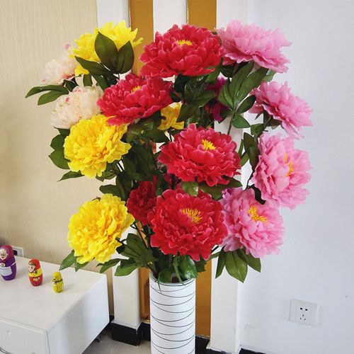 5头3头仿真牡丹花单支花绢花商场客厅落地装饰花花瓶插花婚庆花艺