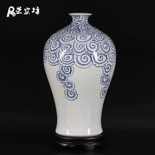 青花瓷手绘大花瓶中式客厅插花装饰玄关工艺摆件 铜钱云纹青花纹瓶
