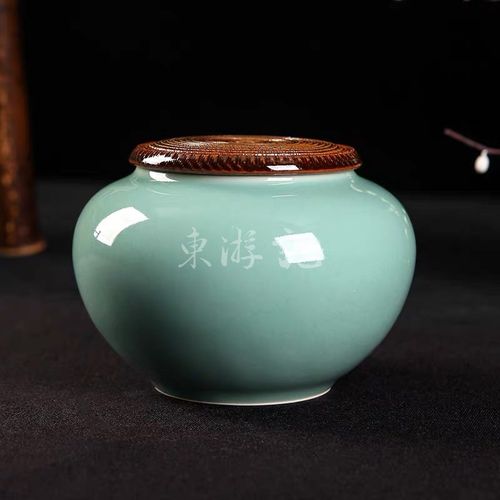 龙泉青瓷(弟窑61天青釉/草木灰釉)茶叶罐-雨过天青,中式礼品