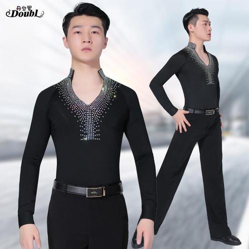 正品丹宝罗男士拉丁舞专业舞衣舞服上衣跳舞练功服黑池表演比赛服