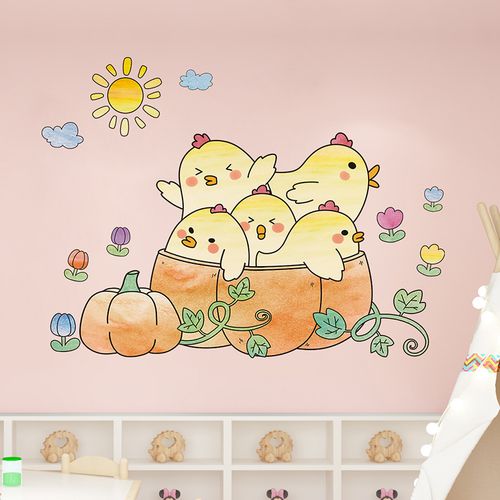 可爱卡通小鸡贴纸墙贴画儿童房卧室墙面装饰遮丑补洞贴墙纸自粘