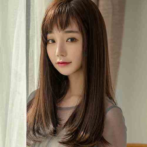假发女长直发圆脸网红发套锁骨发内扣梨花头自然渐变蓬松中长发