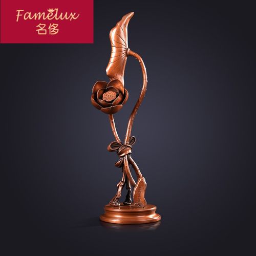 名侈 紫铜一叶青莲摆件 家居创意装饰品办公室铜工艺