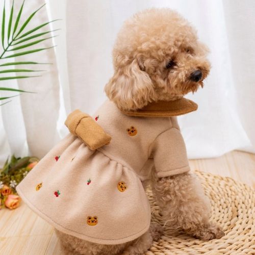 狗狗衣服秋冬呢子泰迪比熊宠物幼犬小型犬加厚保暖狗狗连衣裙