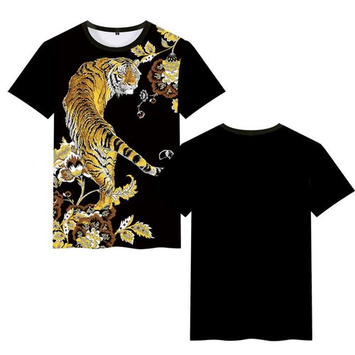 老虎t恤3d立体动物潮牌印花短袖t恤夏季男款休闲衣服老虎头半截袖