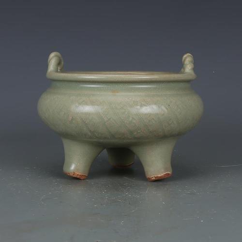 宋龙泉窑粉青釉三足香炉古董古玩保真包老瓷器收藏品摆件老货旧货