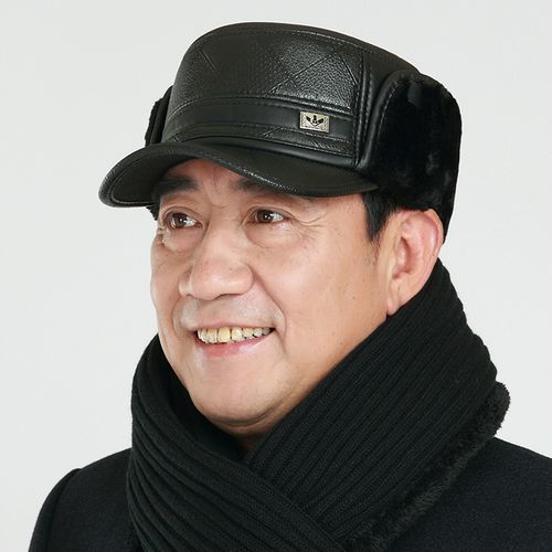 老人帽子男冬季保暖护耳平顶帽中老年人防风皮帽爸爸爷爷老头棉帽