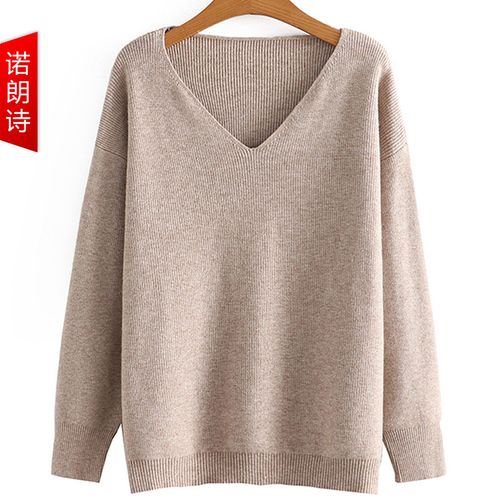 胖mm冬季新款内搭长袖v领纯色套头毛衣女宽松慵懒风鸡心领针织衫