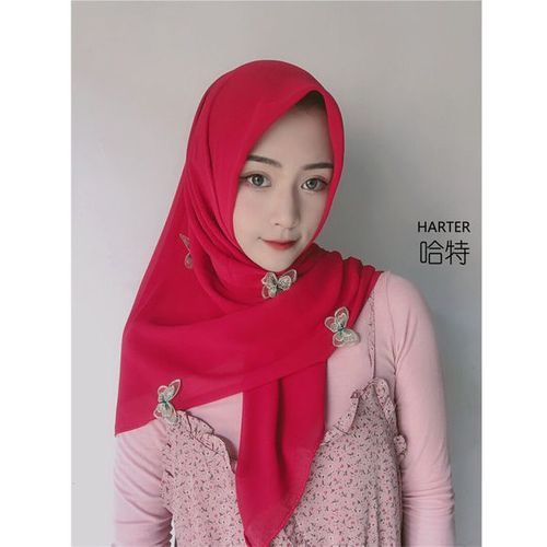 穆斯林新款雪纺蝴蝶纯色纱巾学生方巾马来款纱巾休闲回族盖头围巾【2