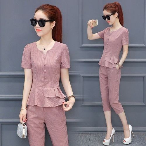 时尚套装女夏2021新款潮名媛气质显瘦七分裤时髦夏季两件套流