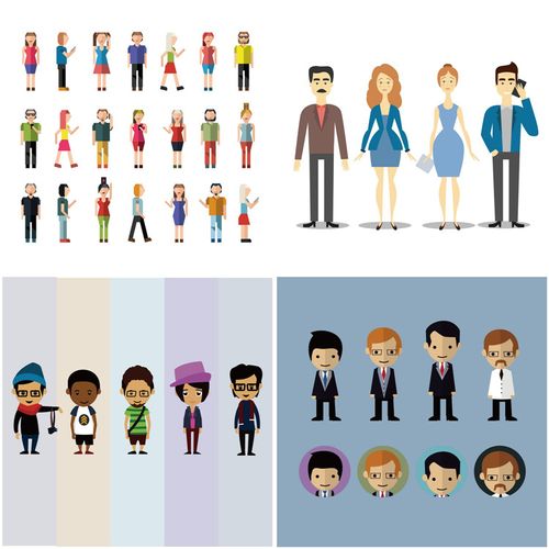 a0184人物角色卡通游戏头像背景男女老少站立eps设计