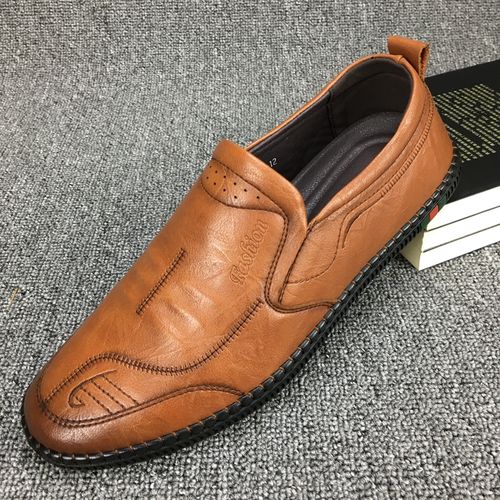 男士休闲鞋真皮软皮软底缝制鞋2021春秋低跟平跟套脚