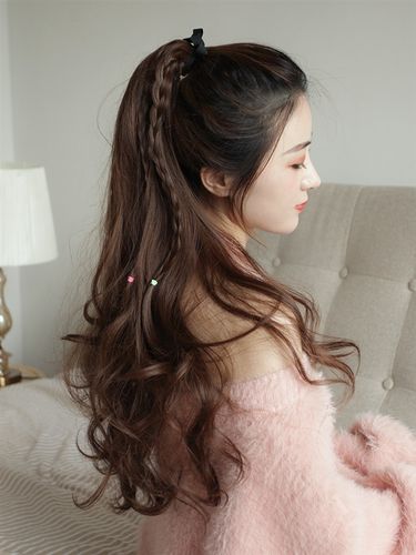 假发大波浪女马尾绑带式长卷发辫子发尾网红高温头发长发假马尾辫