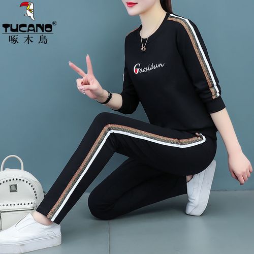 啄木鸟运动服套装女装春秋款2021新款中年妈妈休闲卫衣两件套洋气