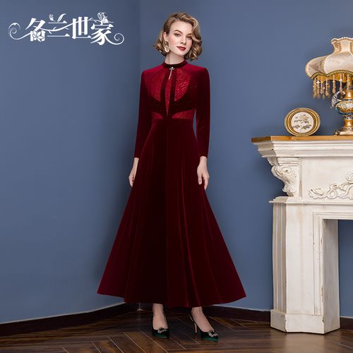名兰世家2022秋冬新款高端丝绒连衣裙时尚喜婆婆参加婚礼婚宴礼服