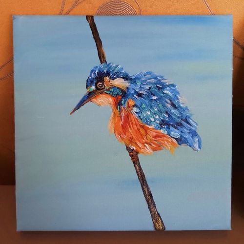 翠鸟手绘丙烯画家居装饰品室内摆放尺寸20*20