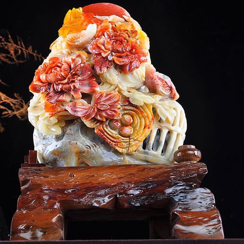 泓忆福建寿山石花开富贵寿山石手作雕刻摆件玉石收藏品居家摆件